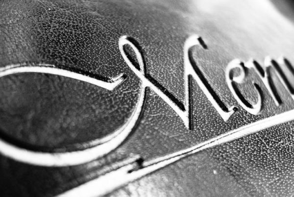 Close up of black leather menu