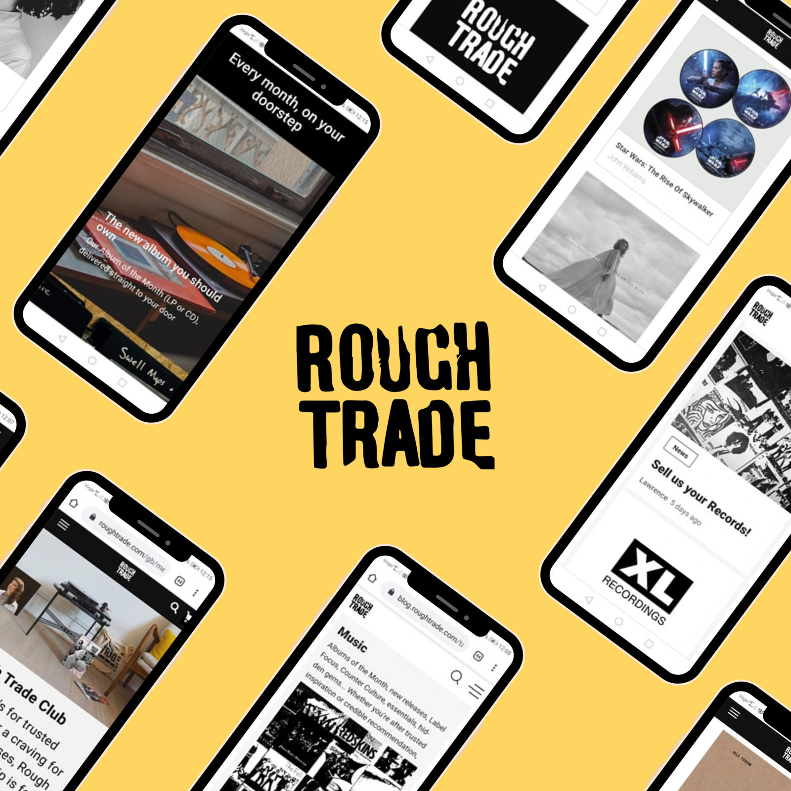 Rough Trade on phones around logo